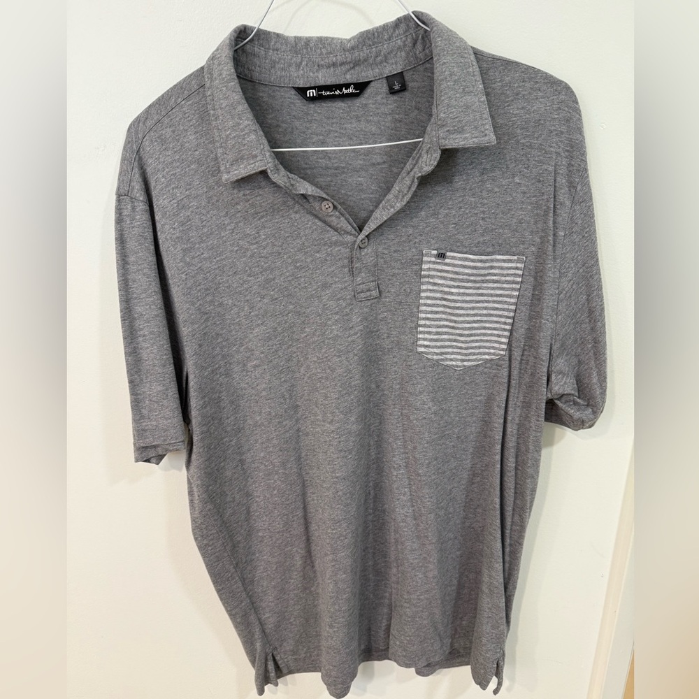 Travis Mathew Heather Gray Polo with Striped Pocket